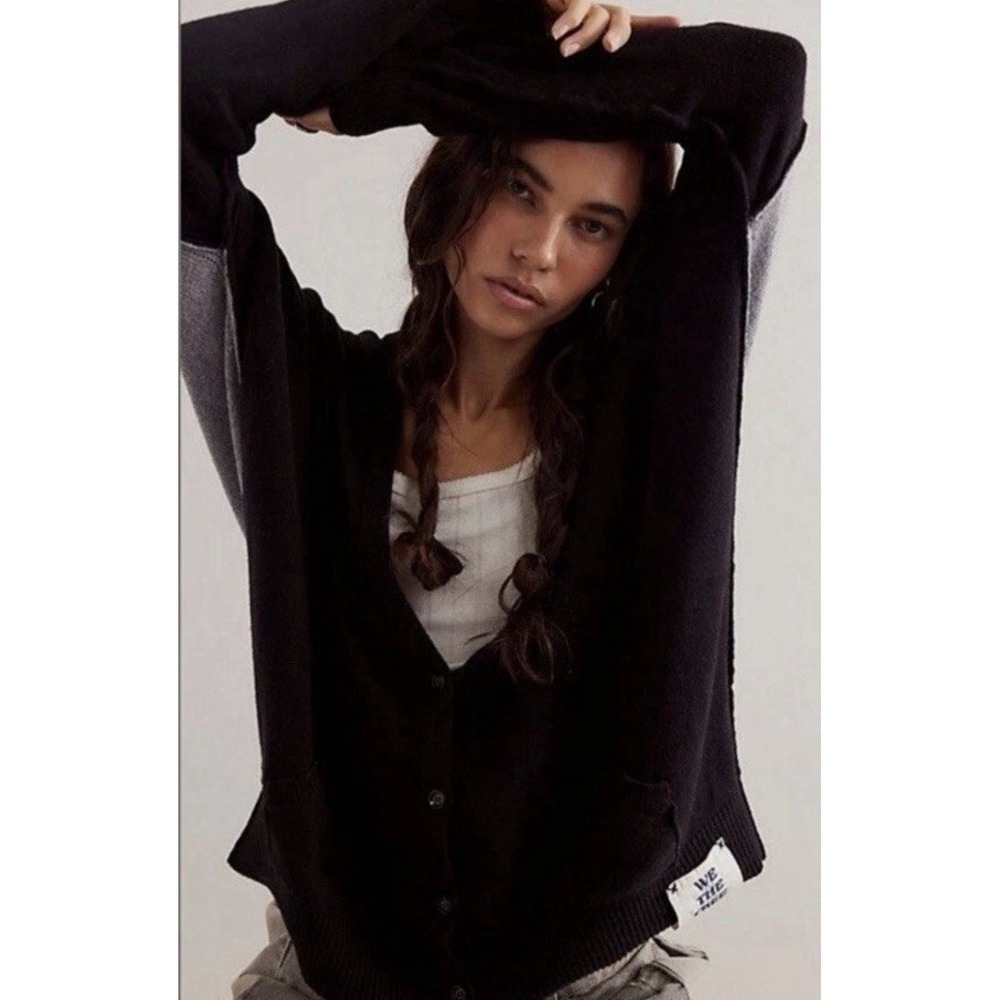 We The Free People Essential Cardi‎ Oversized Cardigan XL Black & Grey NWT - Picture 10 of 10